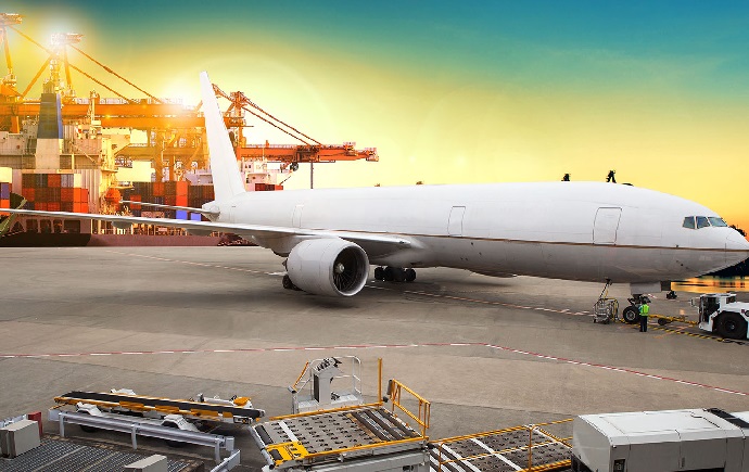 air freight and cargo plane loading trading goods in airport container parking lot use for shipping and air transport logistic industry